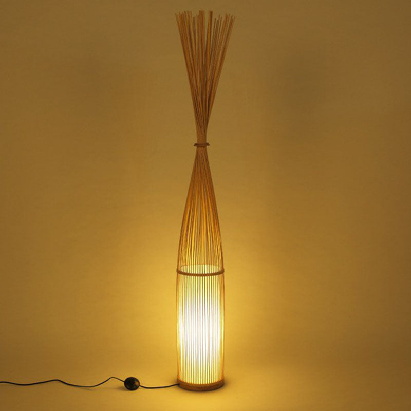 Bamboo Handwoven Floor Lighting Asian Style 1 Bulb Standing Light for Living Room