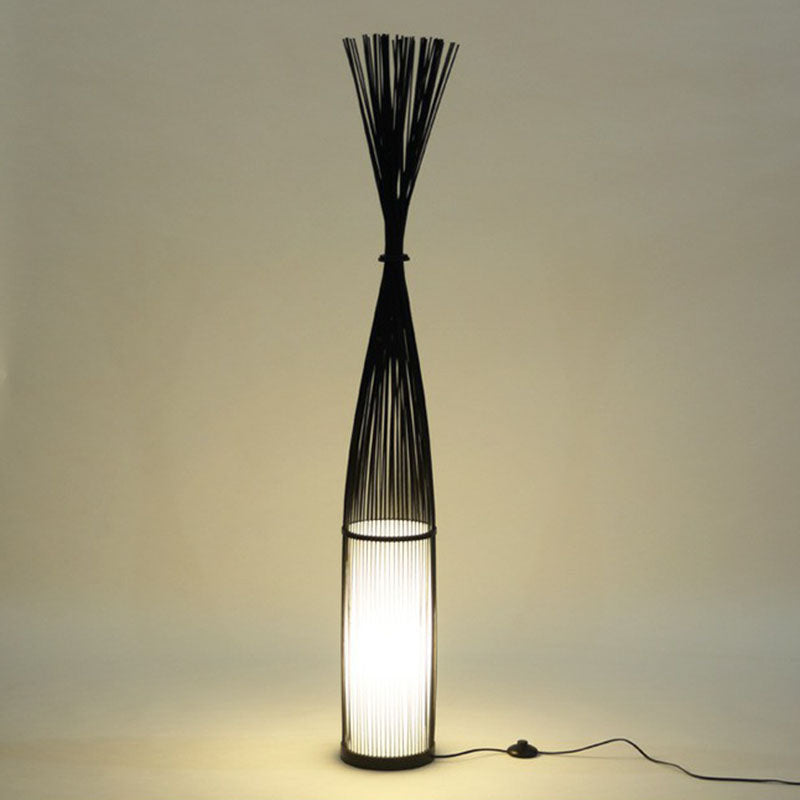 Bamboo Handwoven Floor Lighting Asian Style 1 Bulb Standing Light for Living Room