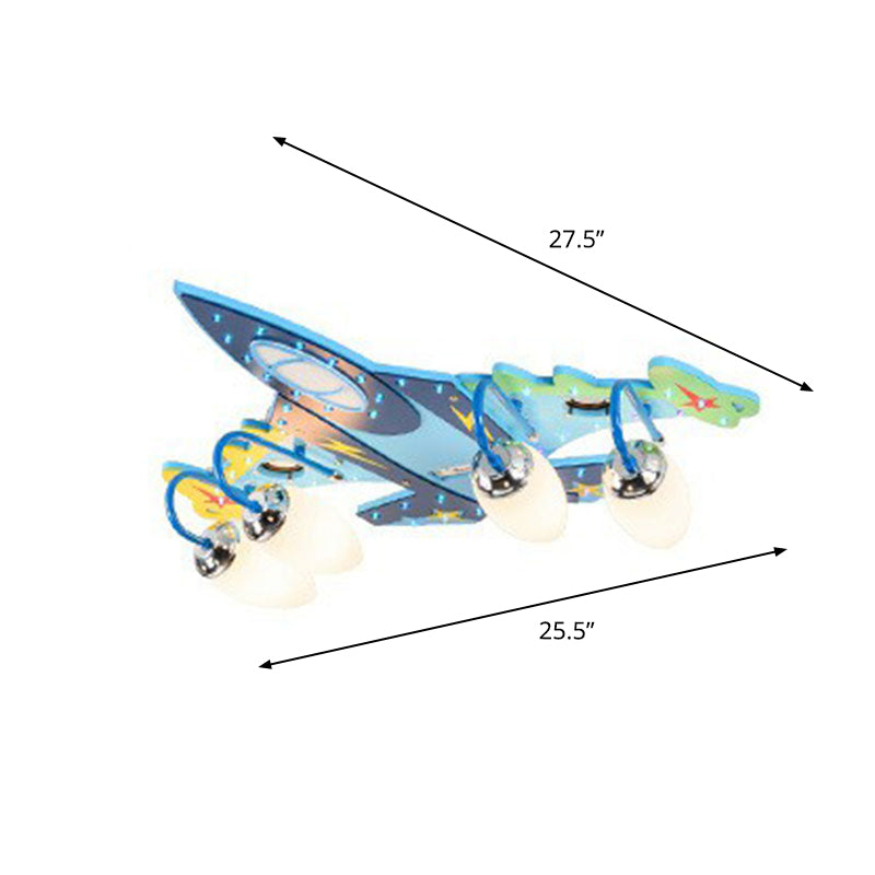 Childrens Plane LED Flush Mount Wood Kindergarten Flushmount Ceiling Light in Blue