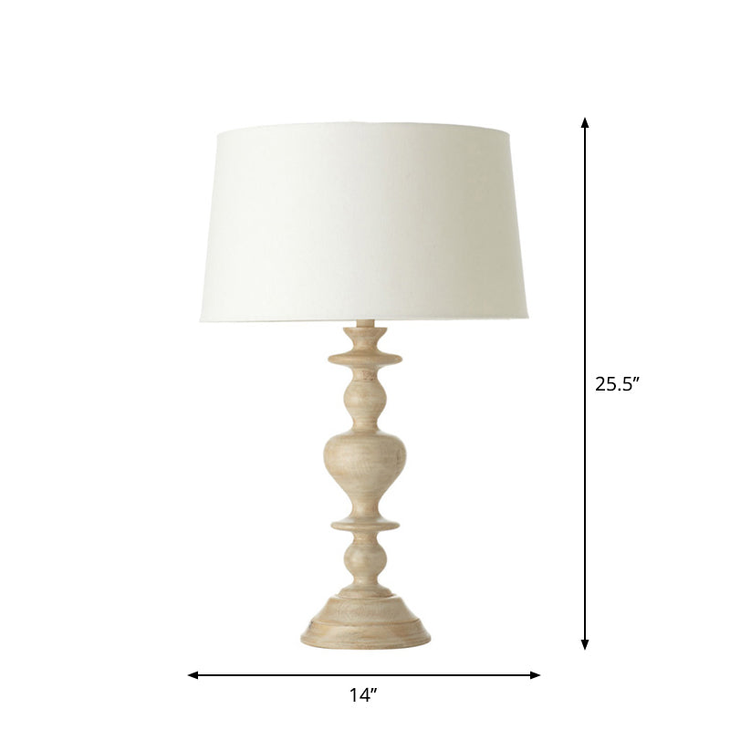 1��Head Table Lighting Classic Tapered Fabric Nightstand Lamp with Baluster Resin Base in White