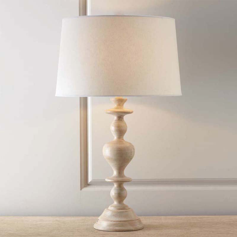 1 Head Table Lighting Classic Tapered Fabric Nightstand Lamp with Baluster Resin Base in White