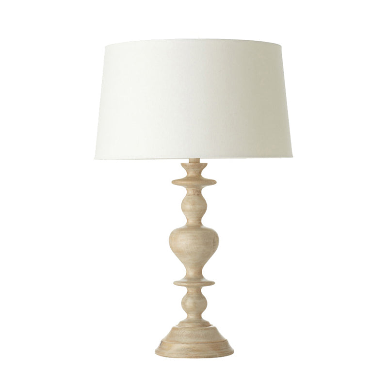 1 Head Table Lighting Classic Tapered Fabric Nightstand Lamp with Baluster Resin Base in White