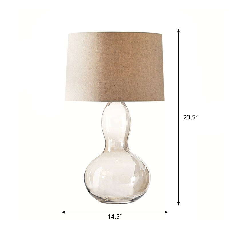 Fabric Tapered Table Lamp Modern Single Living Room Nightstand Lighting with Gourd Shaped Base
