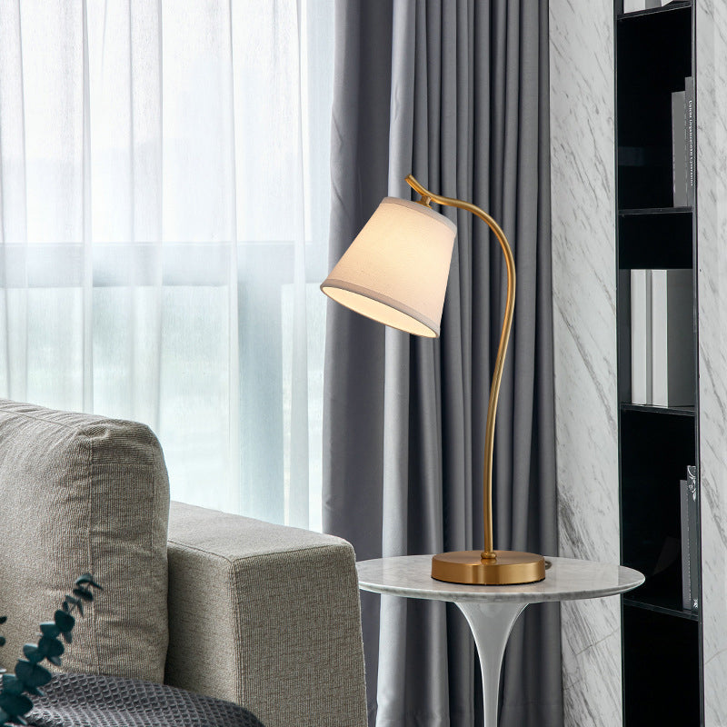 Traditional Bucket Table Lamp Single Fabric Nightstand Lighting in Brass for Bedside