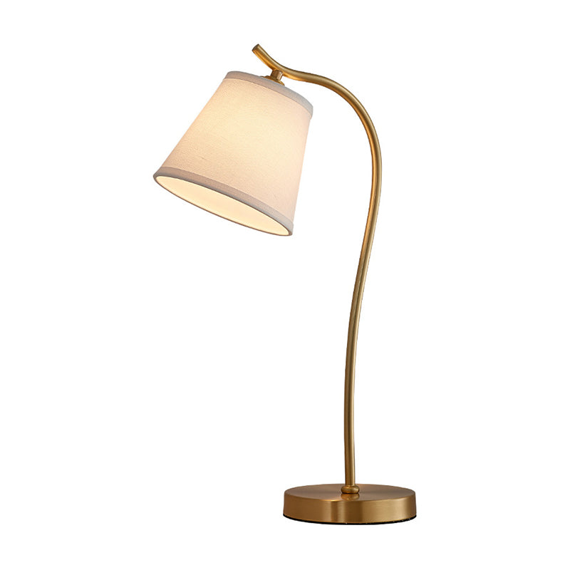 Traditional Bucket Table Lamp Single Fabric Nightstand Lighting in Brass for Bedside