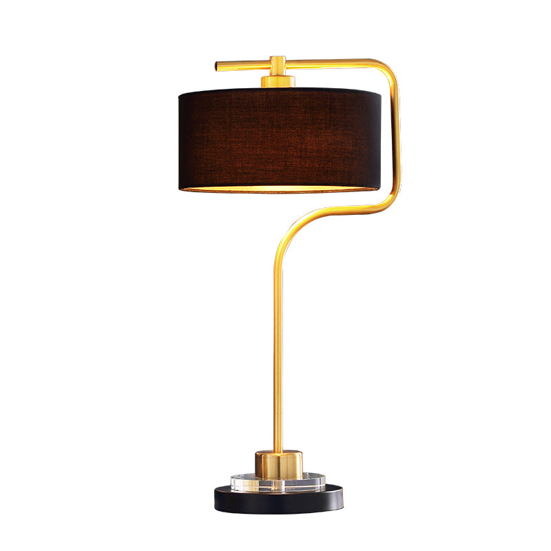 Drum Shade Fabric Table Light Vintage Single-Bulb Living Room Nightstand Lamp in Black