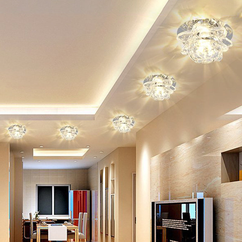 Lámpara de techo empotrada de pasillo de cristal con luz LED empotrada Lotus de Simplicity en transparente