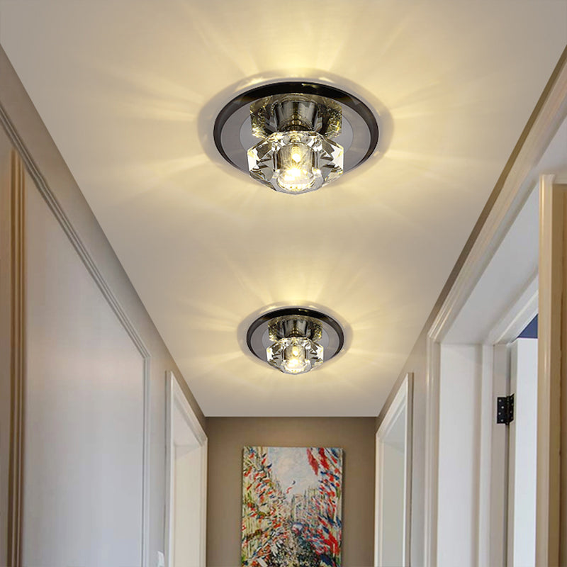 Cristal de cristal Beveled Mini Flush Light Style Moderne Flush Ceiling Light Fixture pour Hallway
