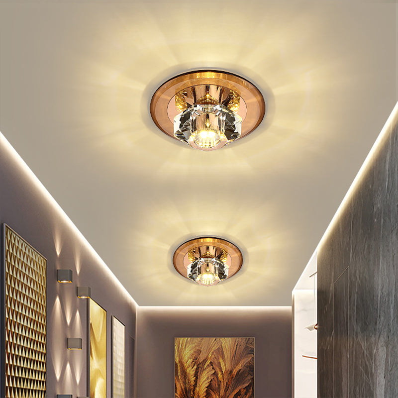 Cristal de cristal Beveled Mini Flush Light Style Moderne Flush Ceiling Light Fixture pour Hallway