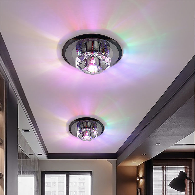 Cristal de cristal Beveled Mini Flush Light Style Moderne Flush Ceiling Light Fixture pour Hallway