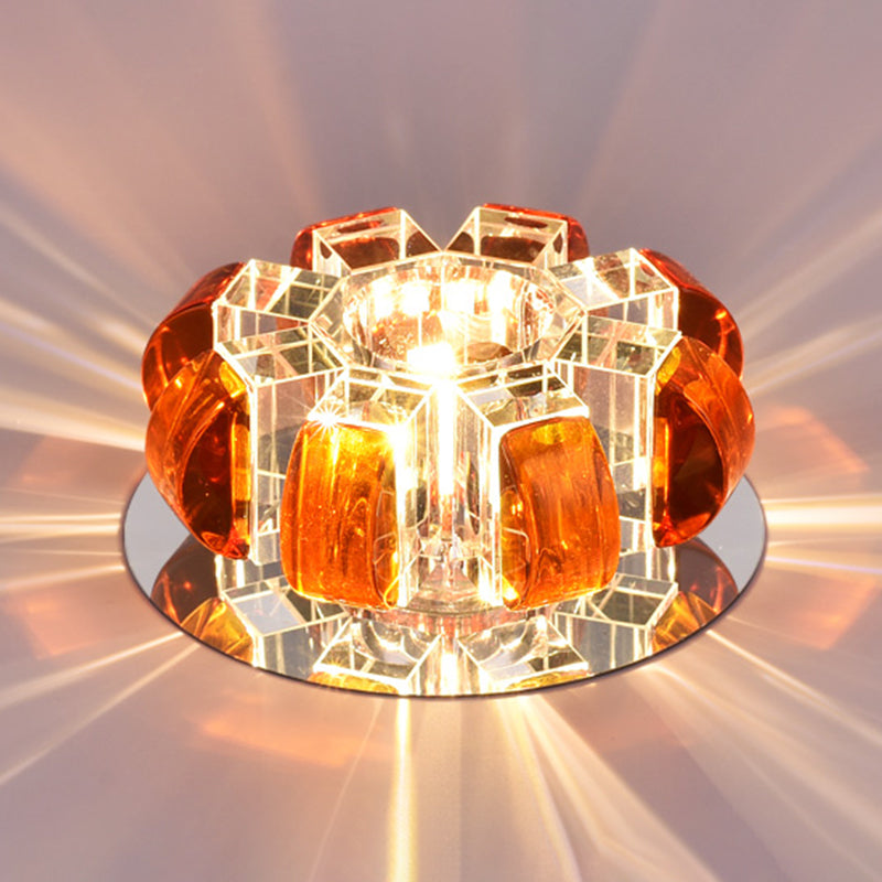 Clear Floral Flush Ceiling Light Contemporary Crystal LED Flush Mount Lighting for Entryway