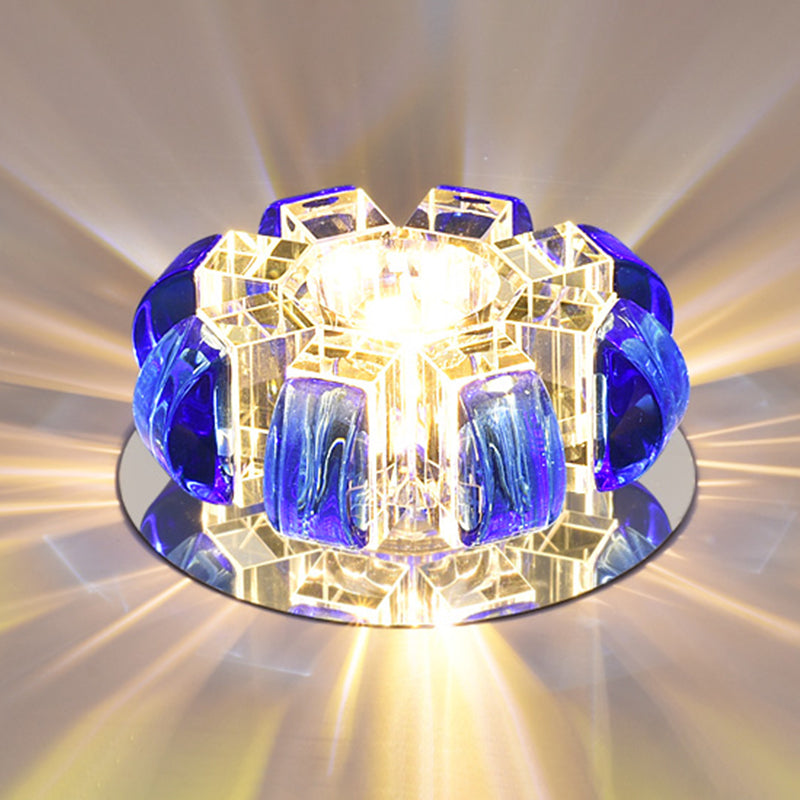 Clear Floral Flush Ceiling Light Contemporary Crystal LED Flush Mount Lighting for Entryway
