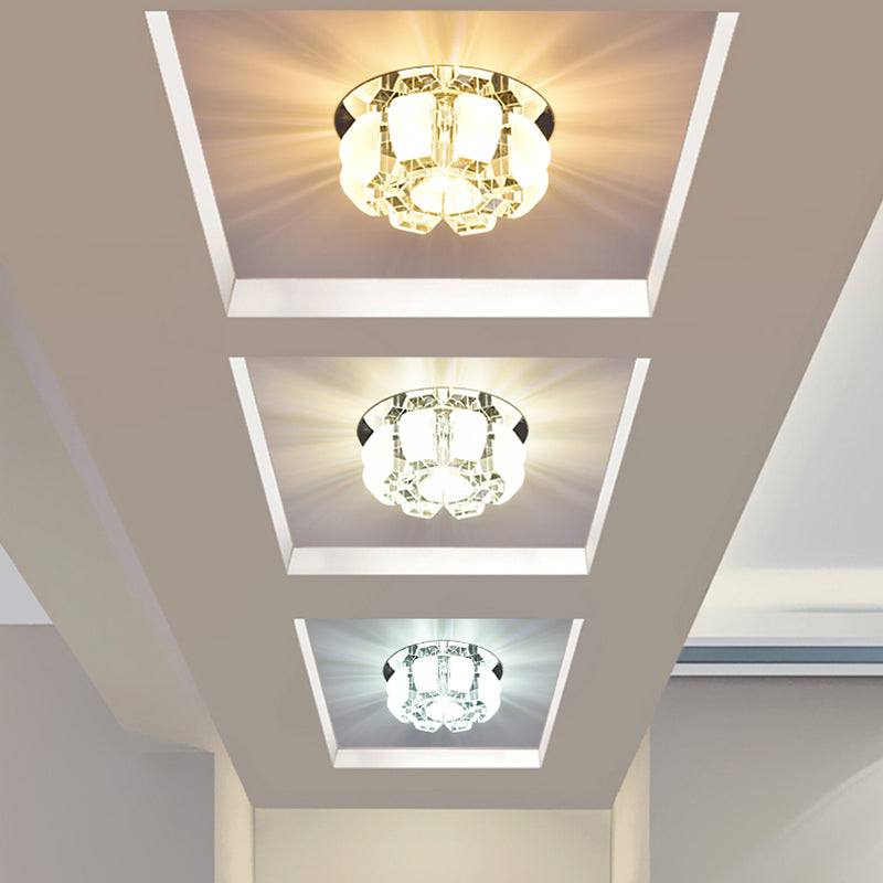 Clear Floral Flush Ceiling Light Contemporary Crystal LED Flush Mount Lighting for Entryway