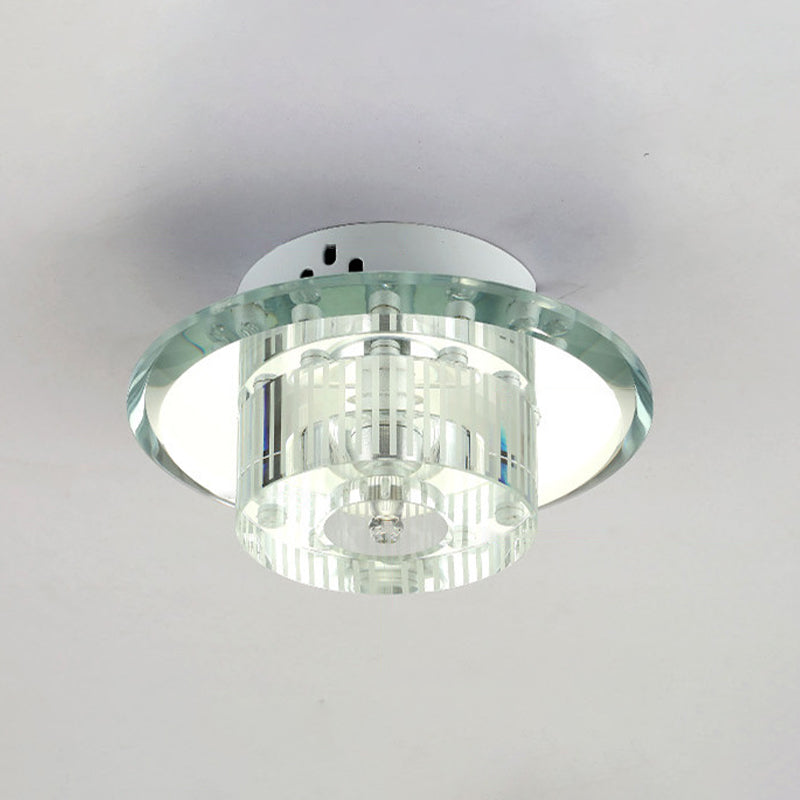 Round Corridor Flush Light K9 Crystal Modern Style LED Flush Ceiling Light Fixture in Clear