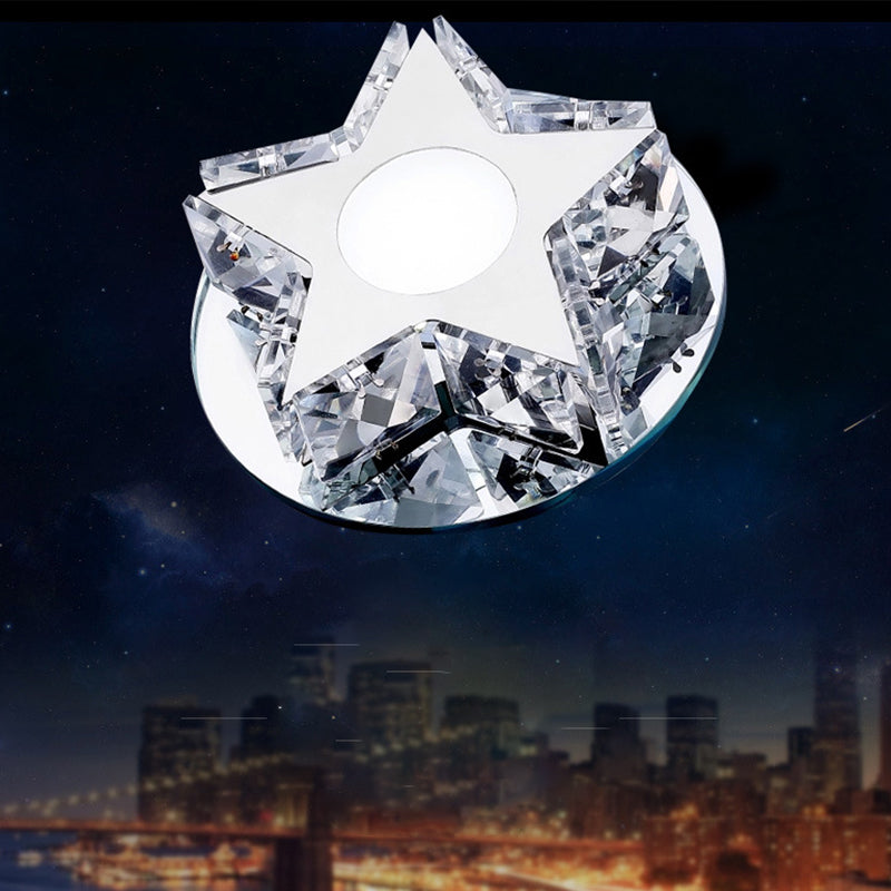 Five-Pointed Star Crystal LED Flush Mount Modern Clear Flushmount Ceiling Light for Entryway