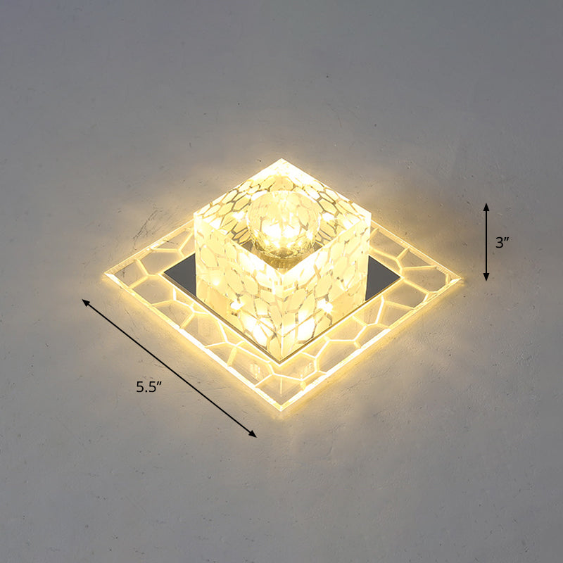 Crystal Square Flush Mount Lighting Minimalist Clear LED Flush Mount Fixture for Passage