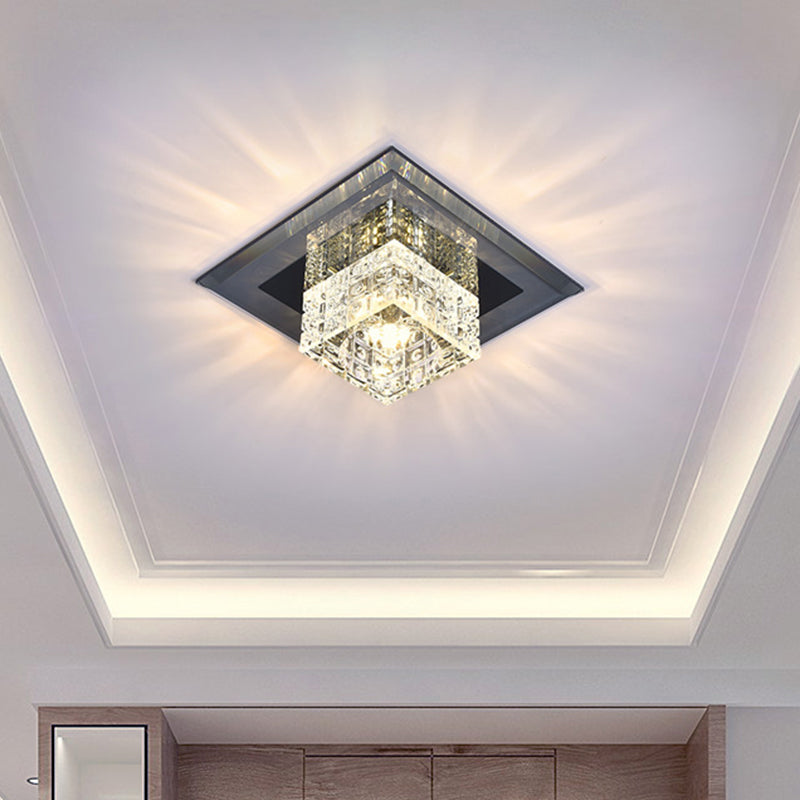 Plafonnier LED à abat-jour carré, Style moderne, luminaire de plafond en cristal pour couloir