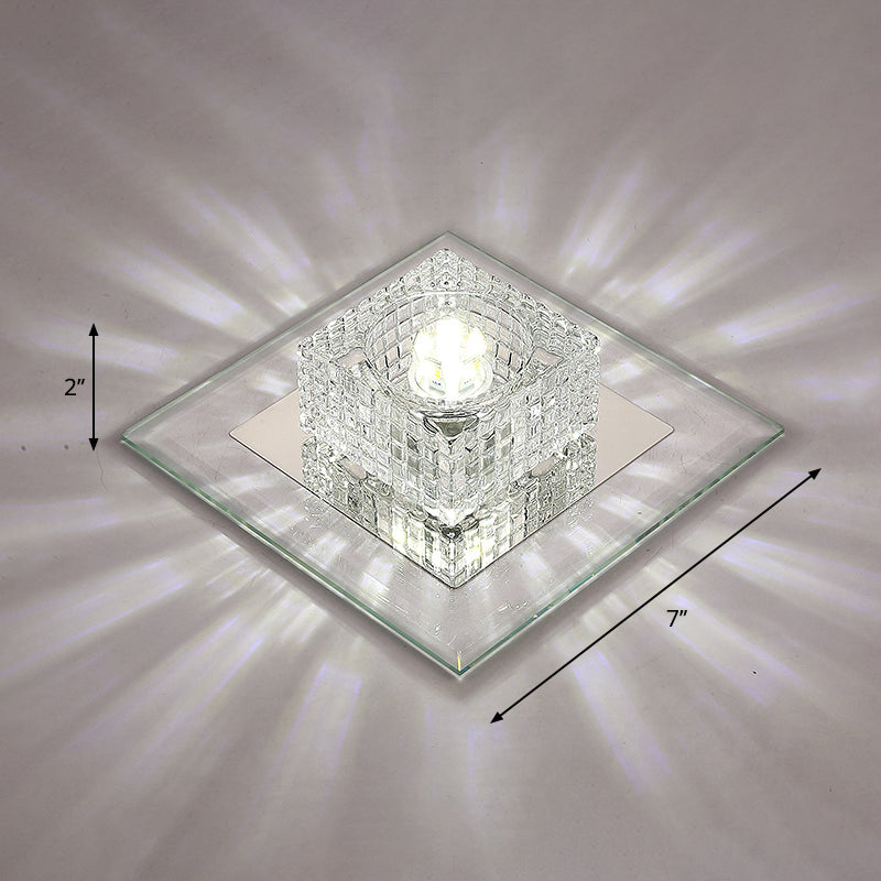 Squared LED Flush Mount Light Simplicity Clear Crystal Passage Flush Mount Ceiling Light