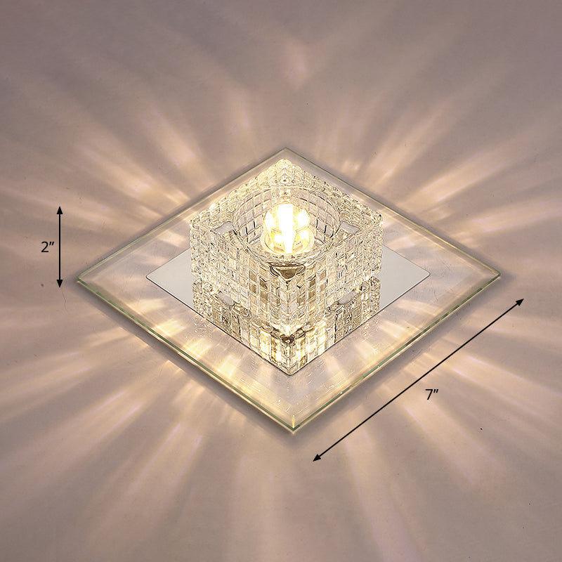 Squared LED Flush Mount Light Simplicity Clear Crystal Passage Flush Mount Ceiling Light