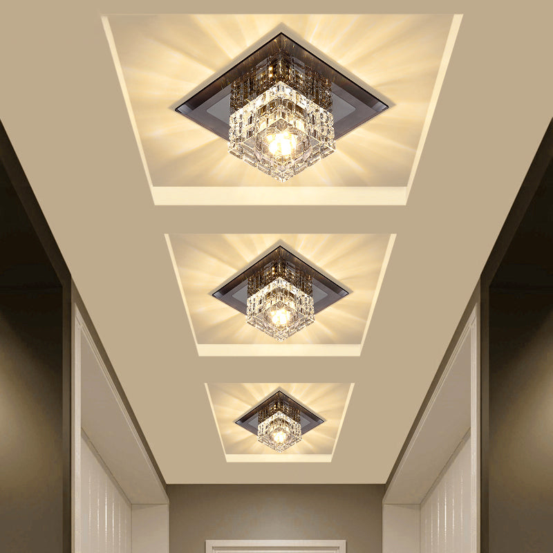 Small Corridor Flush Light Crystal Block Modern Style LED Flush Ceiling Light Fixture