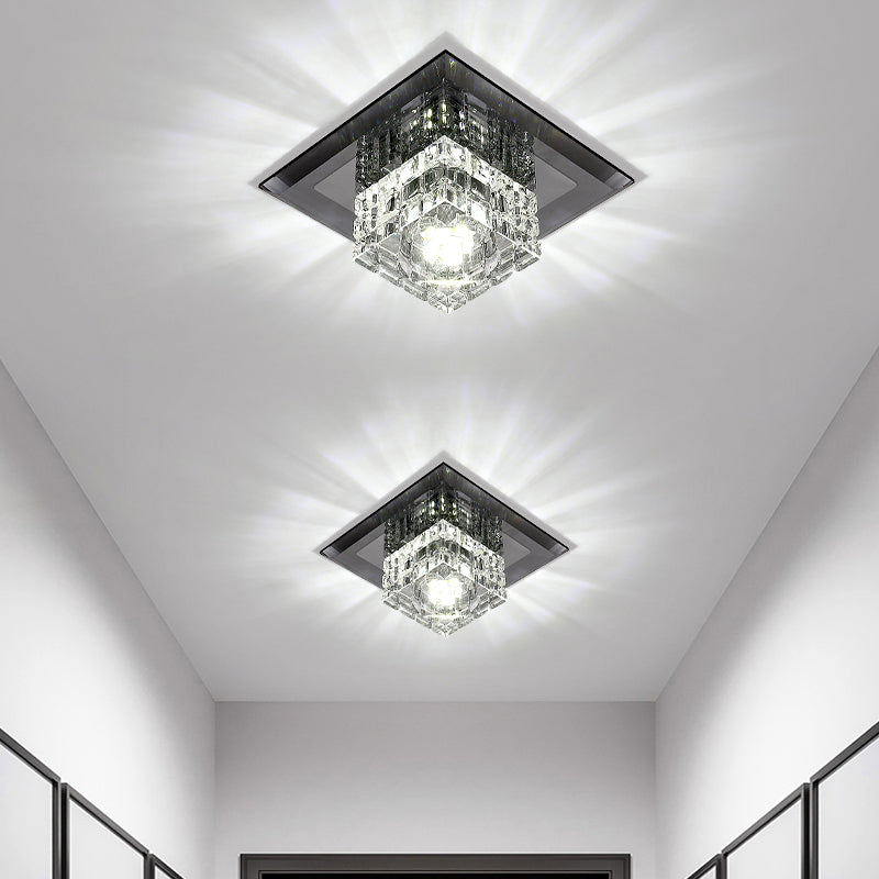 Small Corridor Flush Light Crystal Block Modern Style LED Flush Ceiling Light Fixture