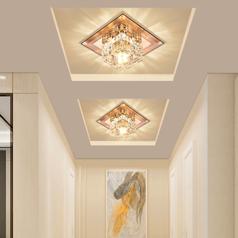 Small Corridor Flush Light Crystal Block Modern Style LED Flush Ceiling Light Fixture