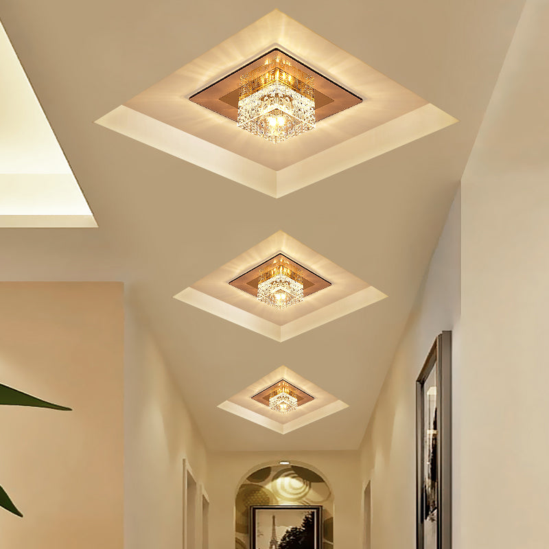 Crystal Block Crystal Flush Mount Lighting Minimalist LED Flush Mount Fixture for Corridor