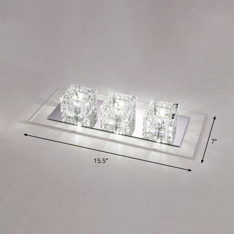 Rectangular Flush Ceiling Light Contemporary Crystal Block Corridor LED Flush Mount Lighting in Clear