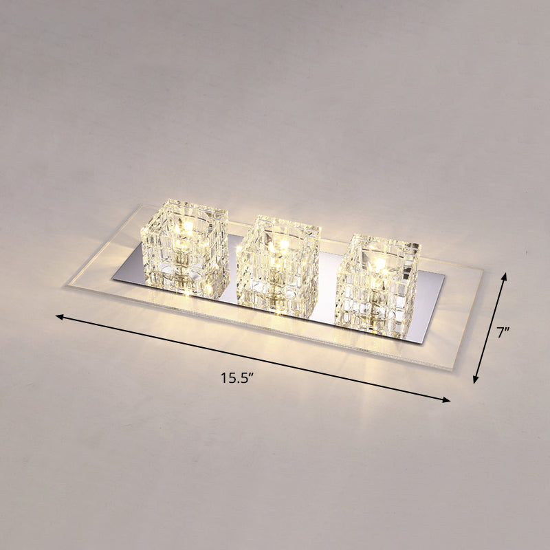 Rectangular Flush Ceiling Light Contemporary Crystal Block Corridor LED Flush Mount Lighting in Clear