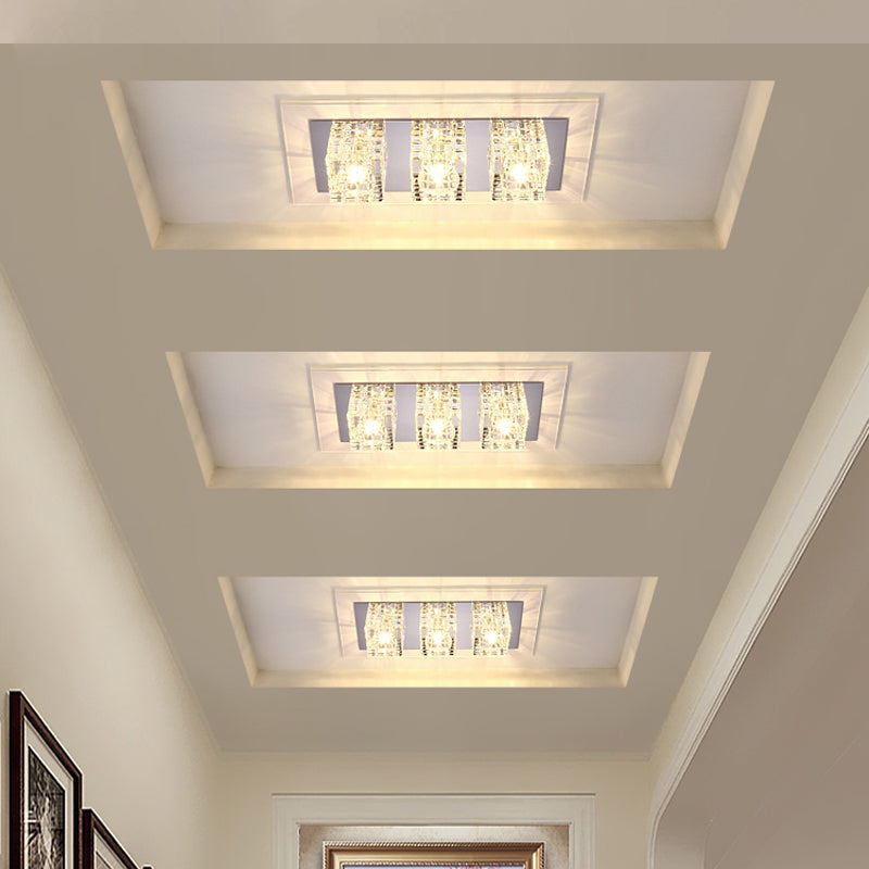 Rectangular Flush Ceiling Light Contemporary Crystal Block Corridor LED Flush Mount Lighting in Clear