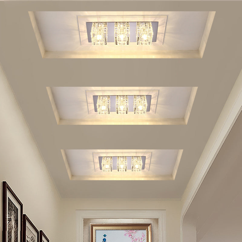 Rectangular Flush Ceiling Light Contemporary Crystal Block Corridor LED Flush Mount Lighting in Clear