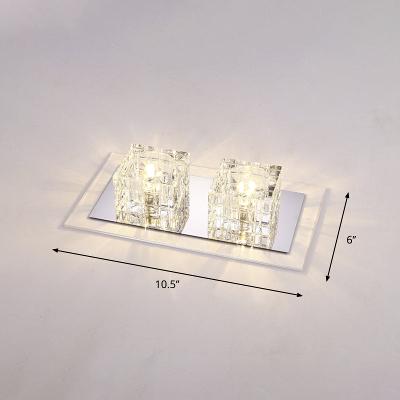 Rectangular Flush Ceiling Light Contemporary Crystal Block Corridor LED Flush Mount Lighting in Clear