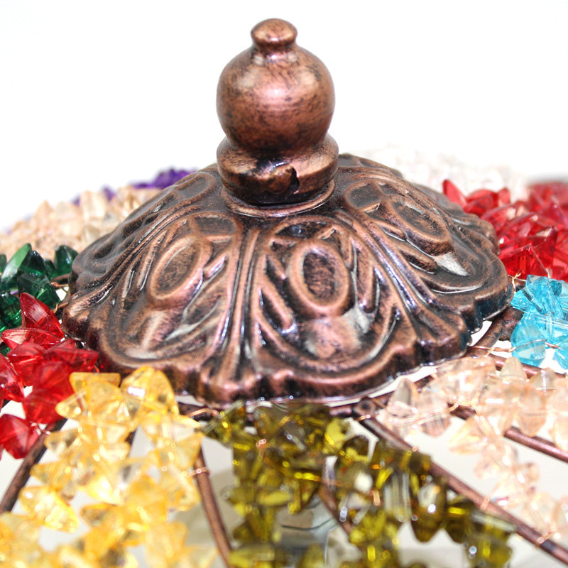 Plafonnier évasé colonial de 12 "/ 16" de large, plafonnier en plexiglas multicolore à 3 lumières en cuivre patiné