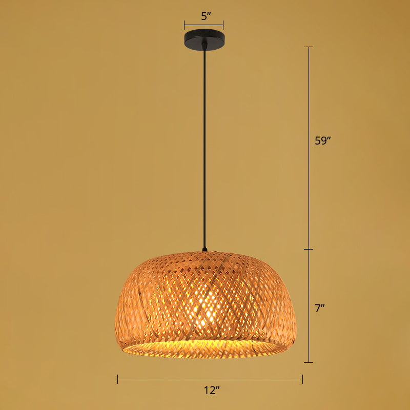 Asian Style Handmade Ceiling Light Bamboo 1 Bulb Restaurant Hanging Light Fixture in Wood