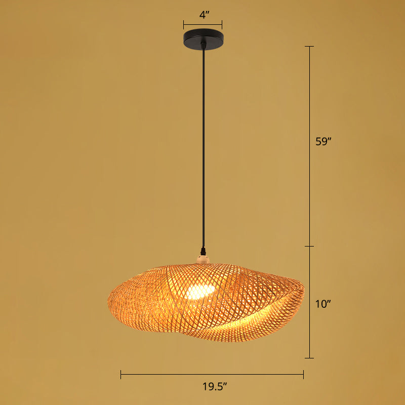 Asian Style Handmade Ceiling Light Bamboo 1 Bulb Restaurant Hanging Light Fixture in Wood