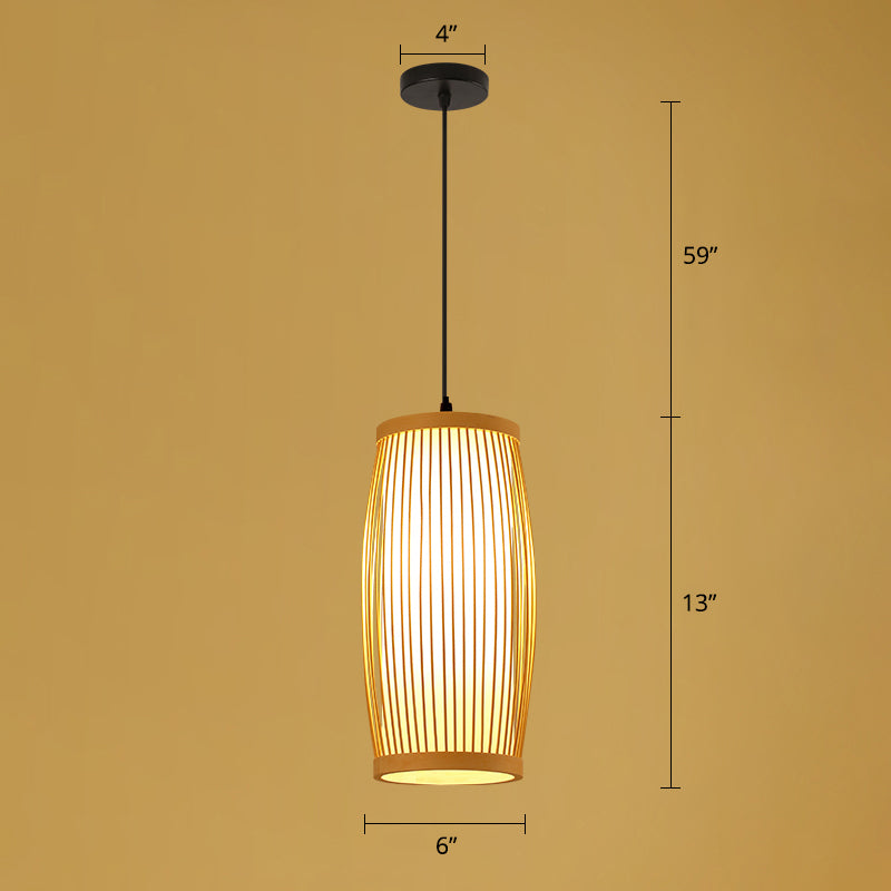 Asian Style Handmade Ceiling Light Bamboo 1 Bulb Restaurant Hanging Light Fixture in Wood