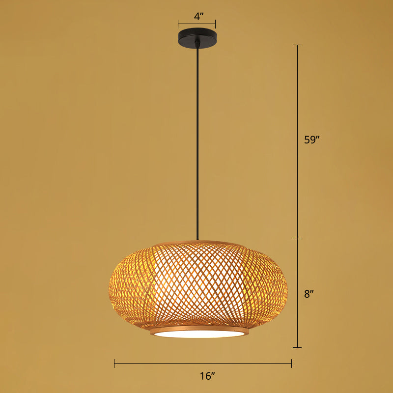 Asian Style Handmade Ceiling Light Bamboo 1 Bulb Restaurant Hanging Light Fixture in Wood