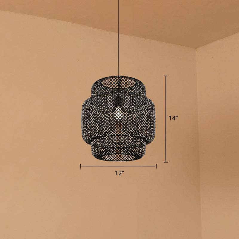 Layered Pendant Light Contemporary Bamboo Single-Bulb Restaurant Suspension Light Fixture