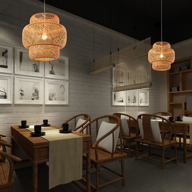 Lantern Restaurant Suspension Light Bamboo 1-Light Simplicity Pendant Light Fixture