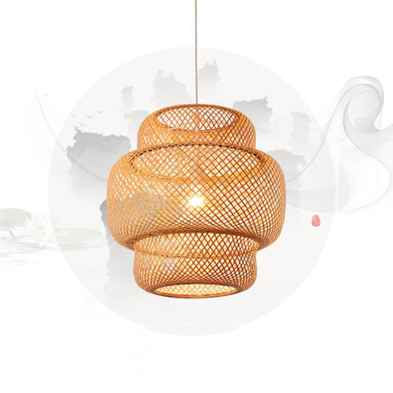 Lantern Restaurant Suspension Light Bamboo 1-Light Simplicity Pendant Light Fixture