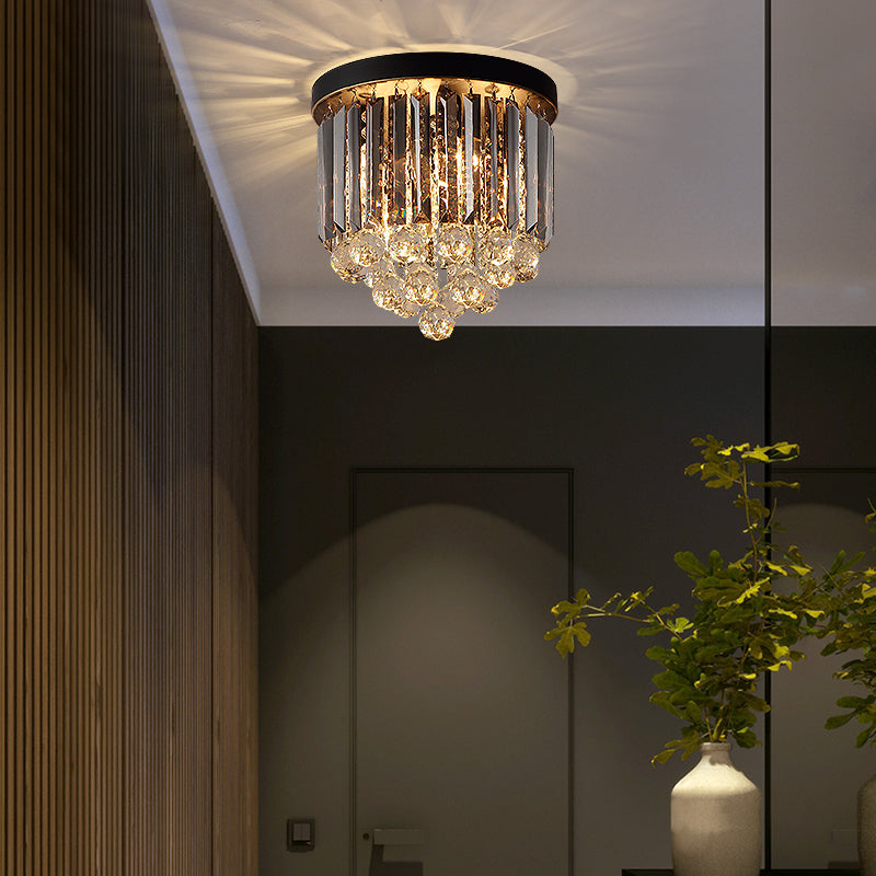 10"/12"/16" W Black Cylindrical Corridor Ceiling Flush Light Minimal 2/4/7 Lights Crystal Flushmount Lighting