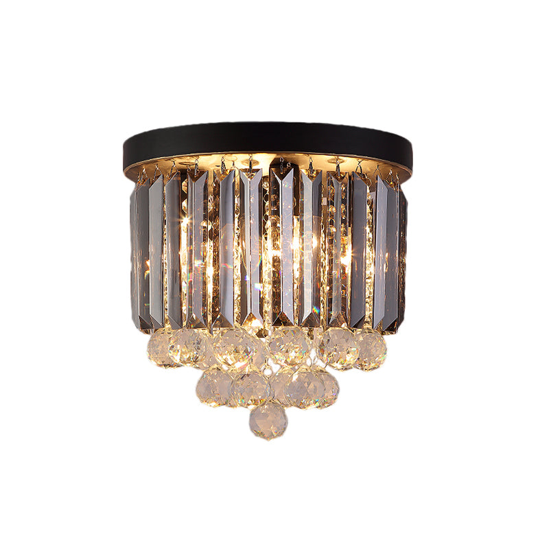10"/12"/16" W Black Cylindrical Corridor Ceiling Flush Light Minimal 2/4/7 Lights Crystal Flushmount Lighting