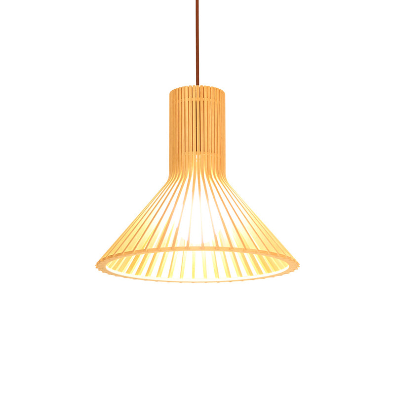 Shaded Dining Room Pendant Light Wood Single-Bulb Contemporary Suspension Light Fixture
