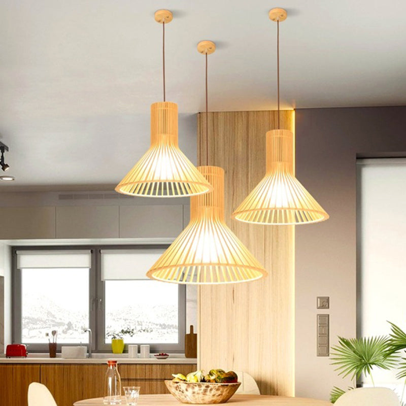 Shaded Dining Room Pendant Light Wood Single-Bulb Contemporary Suspension Light Fixture