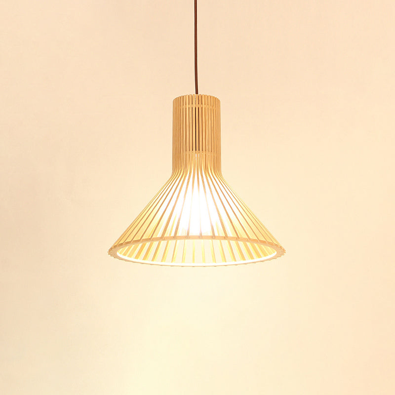 Shaded Dining Room Pendant Light Wood Single-Bulb Contemporary Suspension Light Fixture