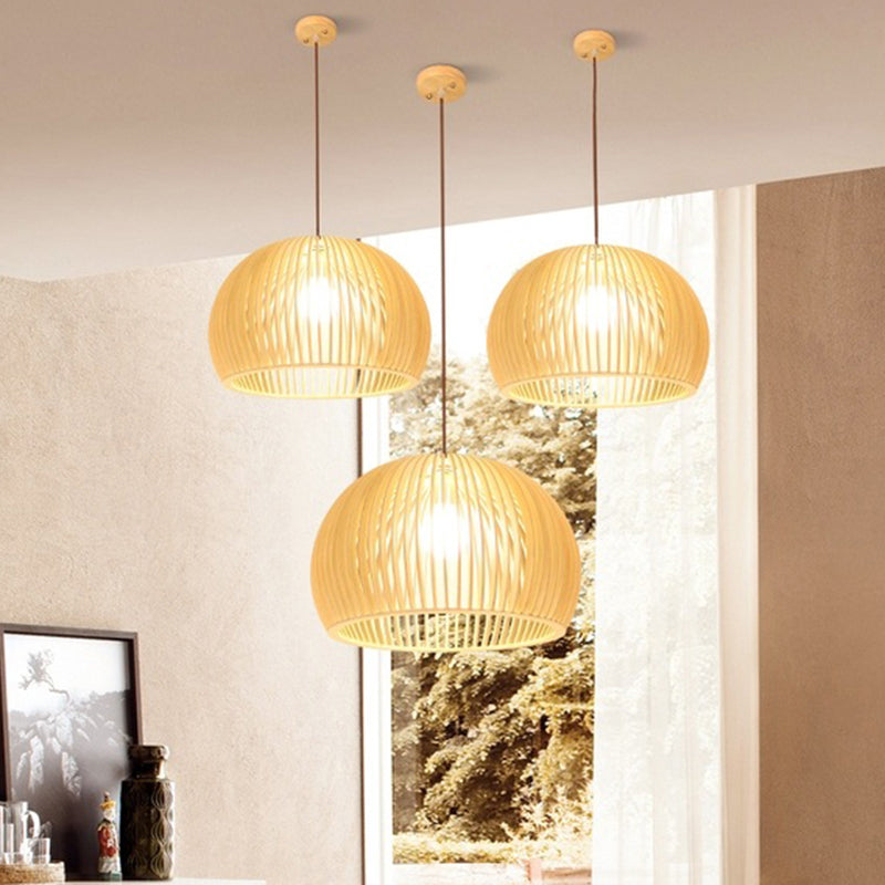 Shaded Dining Room Pendant Light Wood Single-Bulb Contemporary Suspension Light Fixture