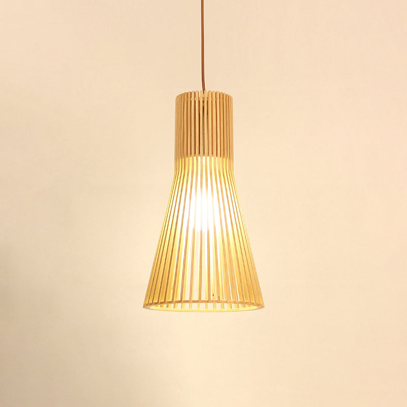 Shaded Dining Room Pendant Light Wood Single-Bulb Contemporary Suspension Light Fixture