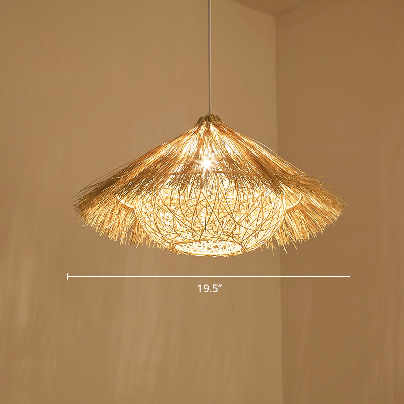Minimalist Cone Suspension Light Rattan 1 Head Restaurant Pendant Ceiling Light in Wood