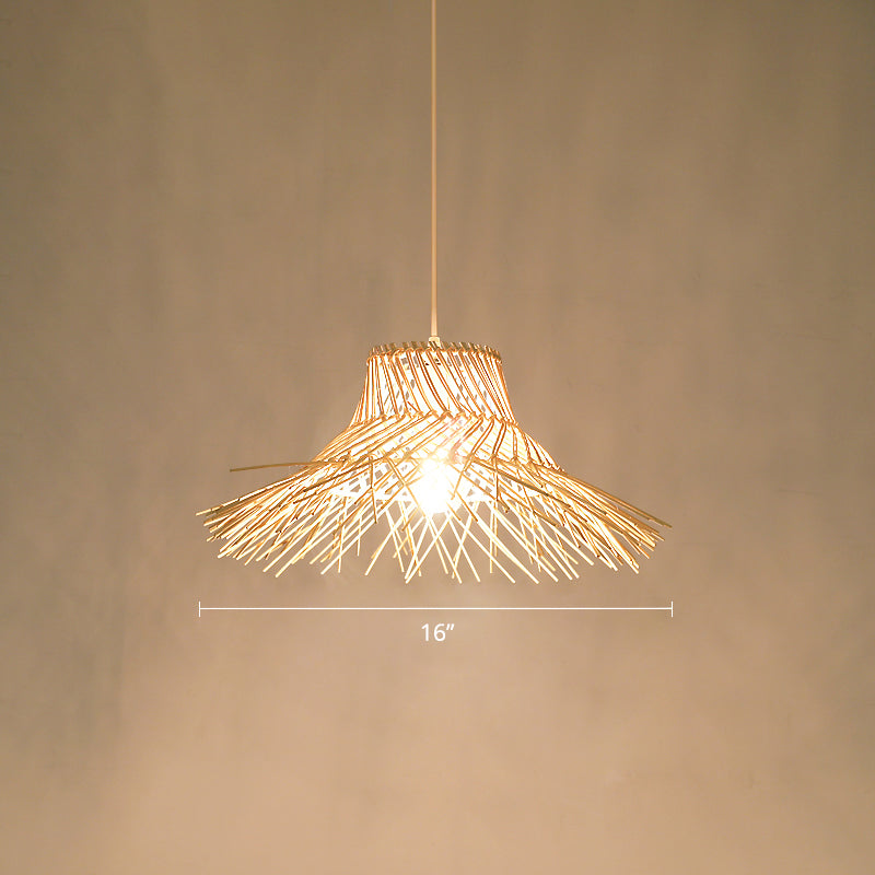Straw Hat Rattan Ceiling Light Modern Single Wood Hanging Pendant Light for Restaurant
