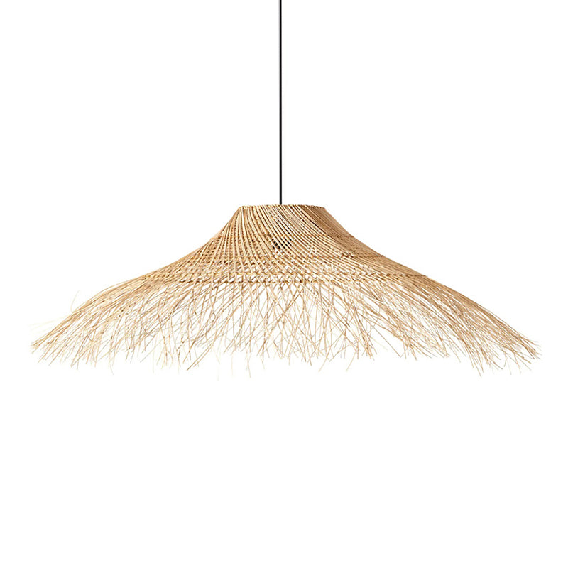 Straw Hat Rattan Ceiling Light Modern Single Wood Hanging Pendant Light for Restaurant